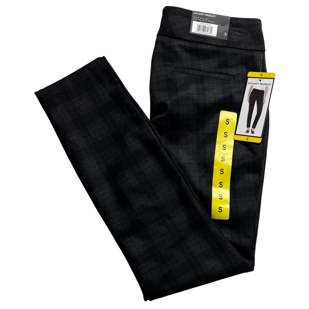 Hilary Radley Womens Slim Leg Glen Plaid Pants Charcoal Combo Grey Size Small